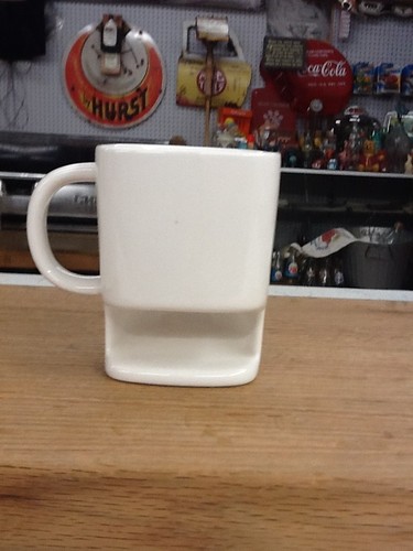 White coffee mug with - coffee, biscuit