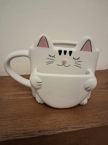 Cute ceramic white cat - cute, mug